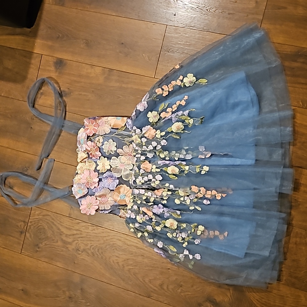 Floral lace tulle cocktail dress